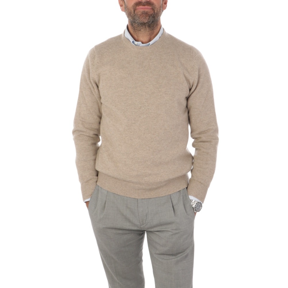 Malo Optimum Men's Cashmere Blend Pullover Sweater Cream Beige Tan Fits M/L